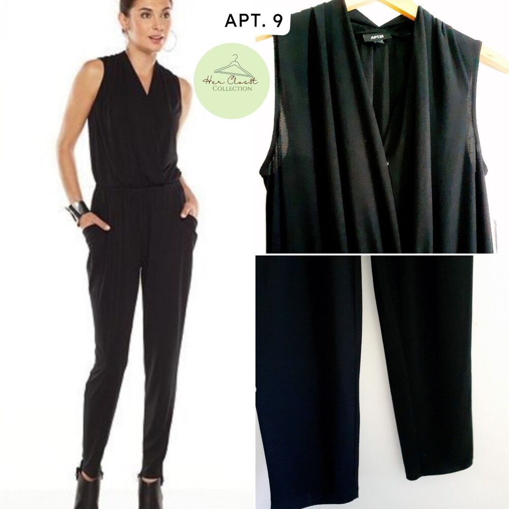 $60 APT. 9 Black Sleeveless Crepe Crossover Womens Black Medium Jumpsuit NWT